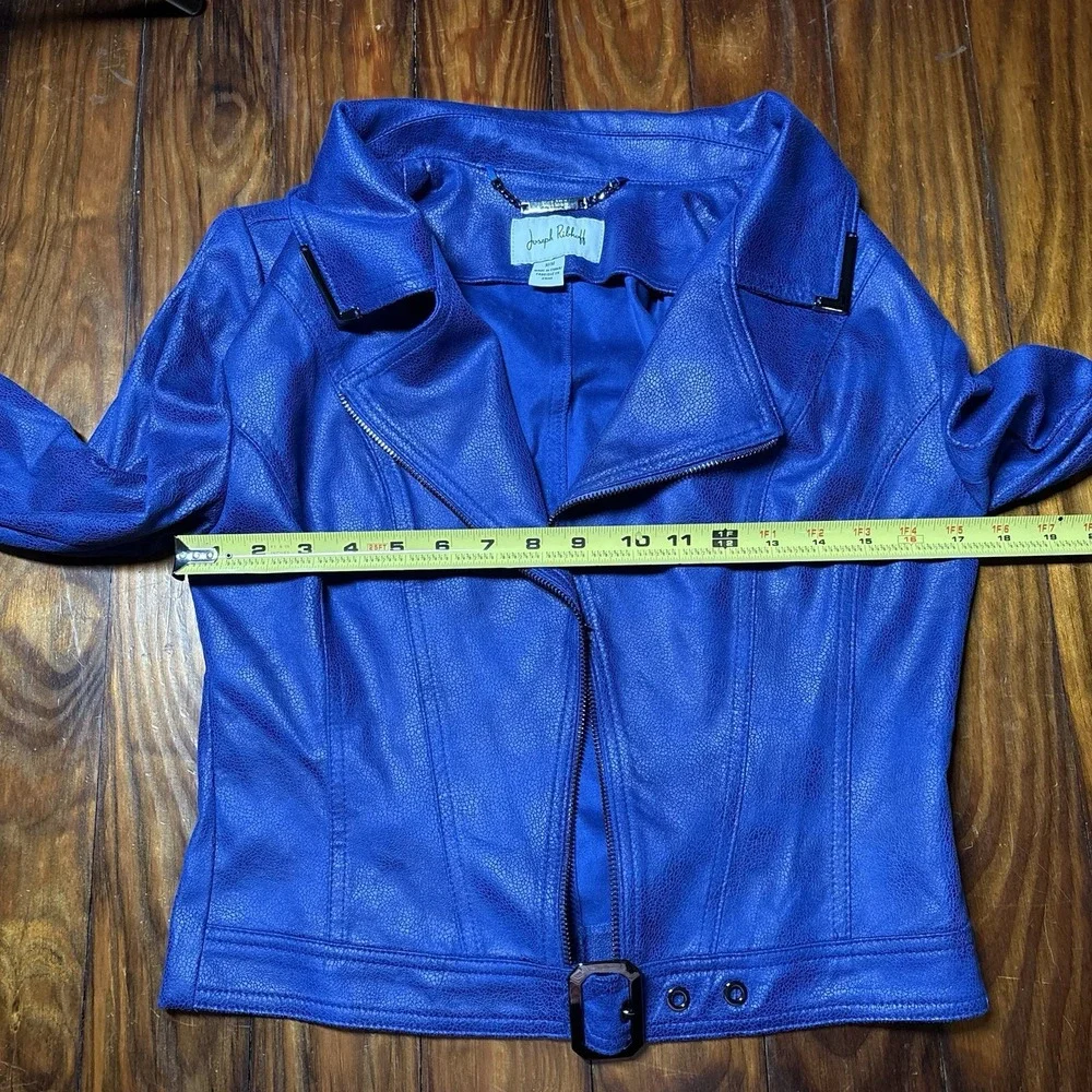 Joseph Ribkoff Sapphire Blue Faux Leather Moto Jacket Sz M A1084